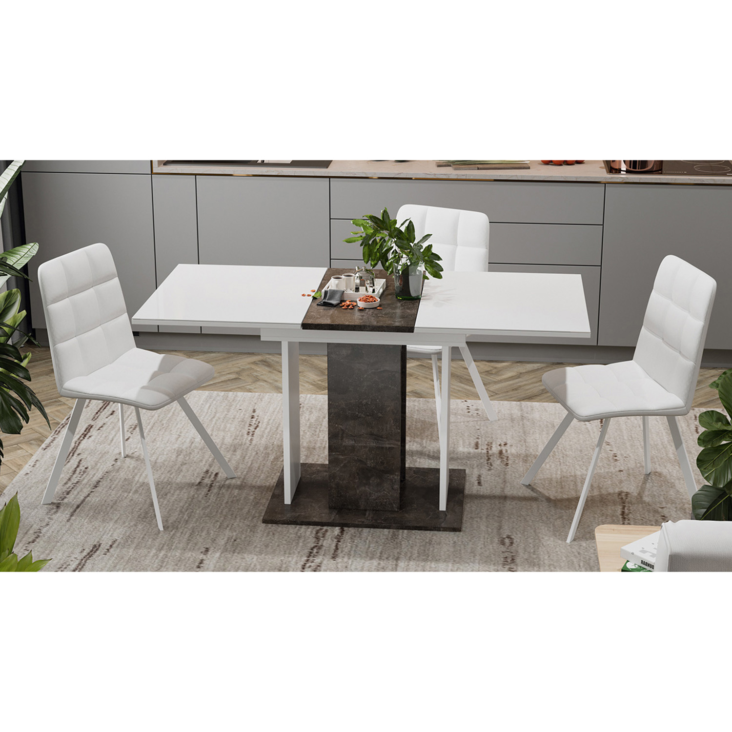 Стол обеденный прямоугольный раздв.Кёльн Тип1 Ателье темный, Белый, Стекло Белый глянец1