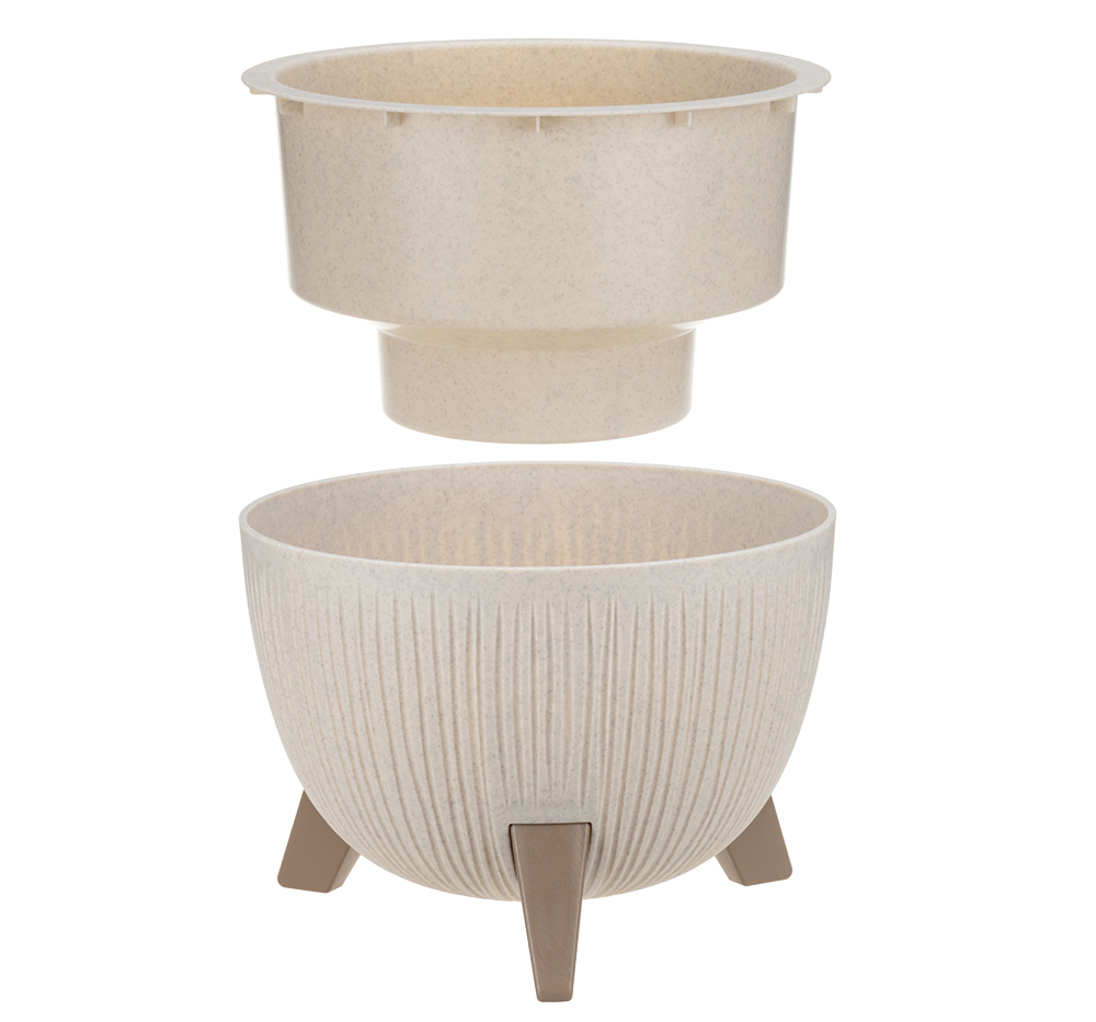 Кашпо пластм. "Петалис" 4,2л d верха 255мм h185мм со вставкой Беж. мрамор М3254 "М-Пластика" *1/4