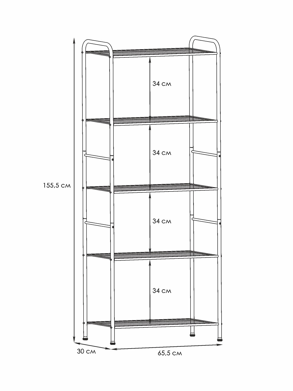 Стеллаж металл. "Валенсия 25" выс.1.56м, шир.0,3м, гл.0,46м, 5 полок Черный арт.СТВ25 Ч "ЗМИ" *1