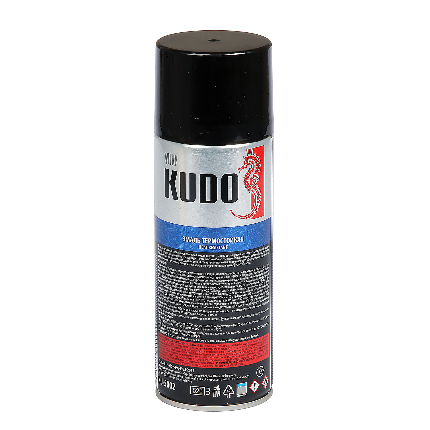 Эмаль-аэрозоль 520 мл KUDO, черная, термостойкая