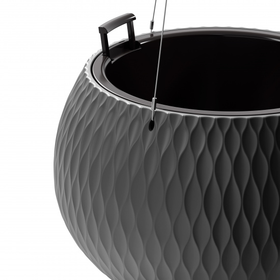 Кашпо пластм. подвесное "Жемчужина" 9,7л d 290мм h195мм, вставка 4л, металл.подвесГрафит М8918 *1/4