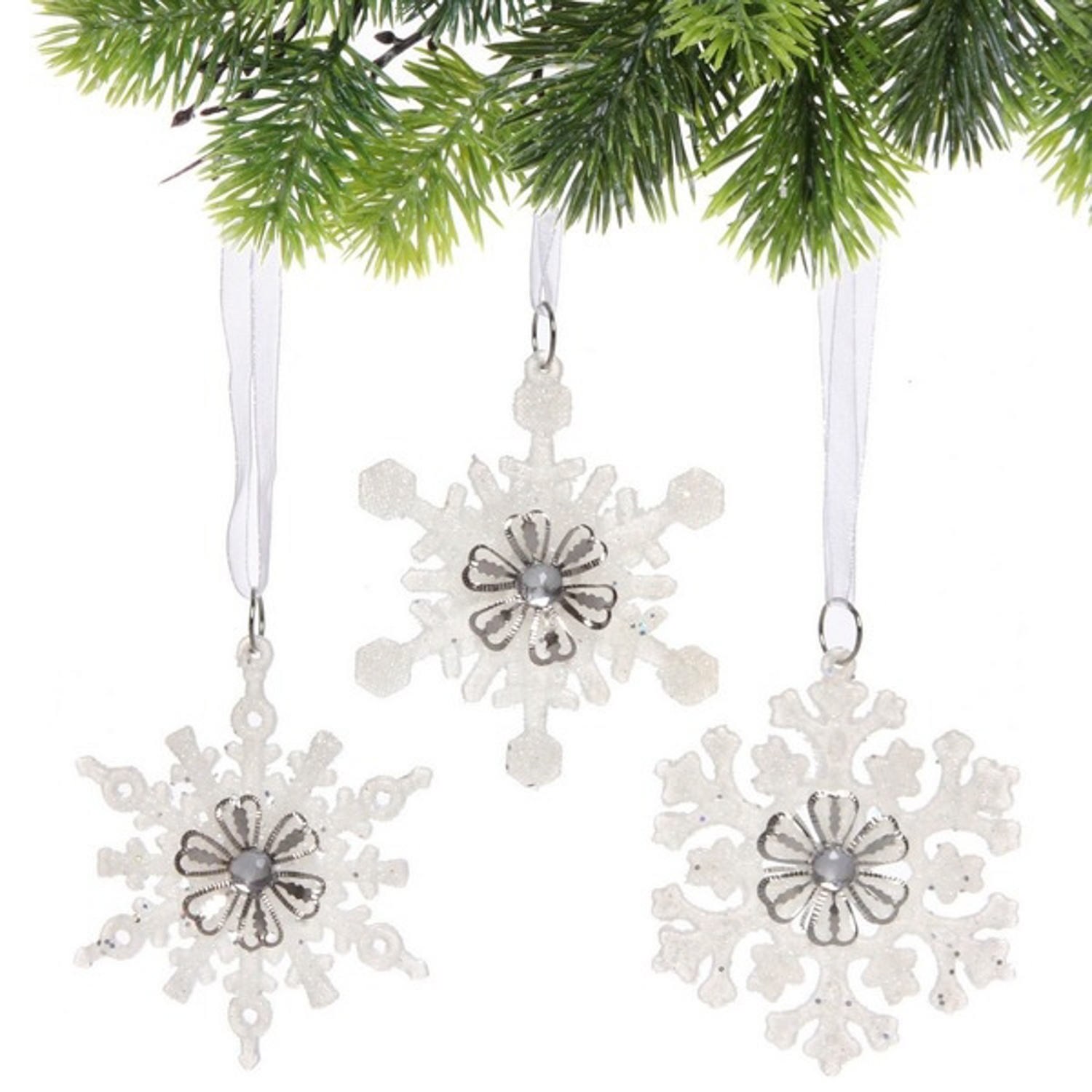 Подвеска "Снежная тайна" 8,7 см (набор 3 шт), Белый