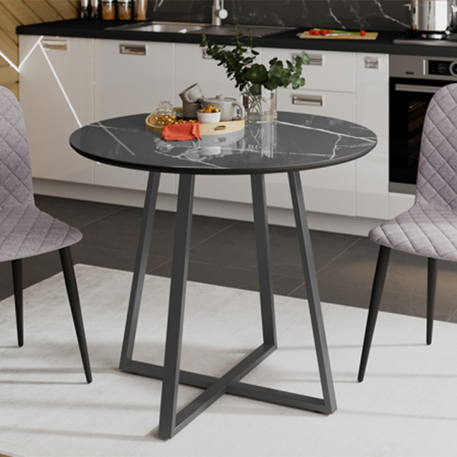 яяяСтол обеденный Милан Тип 1 Серый Муар/стекло глянц серый мрамор*1