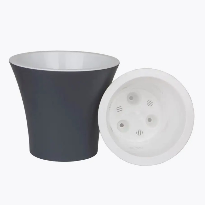 Кашпо пластм. "Сити" 3,3л d верха 20мм h175мм со вставкой Антрацит С20-12Б *1/5