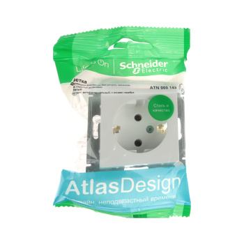 Механизм розетки "ATLAS DESIGN" 1-м белый c заземлением 16А SchE ATN000143   *20/160