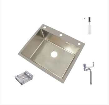 Мойка нерж. врезная 600х500х220мм DIKALAN сатин, с сифоном, отв. под смеситель, дозатор   *1/3
