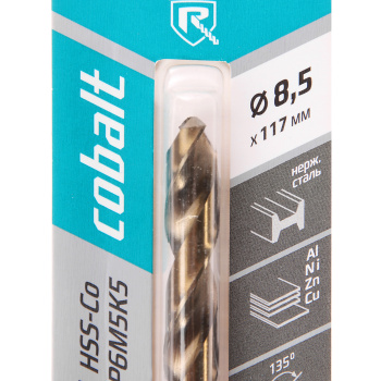 Сверло по металлу 8,50*117/75мм HSS-Co P6M5К5 (1шт) блистер арт.668085 COBALT RENNBOHR *10/40/320 Сверло по металлу 8,50*117/75мм HSS-Co P6M5К5 (1шт) блистер арт.668085 COBALT RENNBOHR *10/40/320