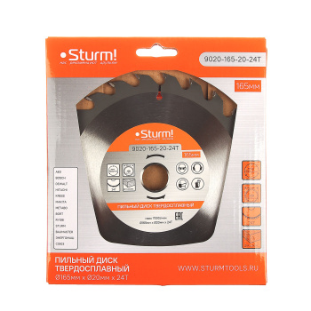 Диск пильный 165*20,0мм 24 зубьев по дереву (9020-165-20-24T) Sturm *1/50 Диск пильный 165*20,0мм 24 зубьев по дереву (9020-165-20-24T) Sturm *1/50