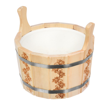 Ушат "шайка" 9 л. «Цветочный орнамент» двуручный с пластиковой вставкой, липа, "Банные штучки" в ко