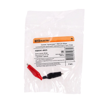 Зажим "крокодил" ЗКИ 3А 40мм в изоляции красн/черн (2шт) TDM SQ0541-0025 *1/10