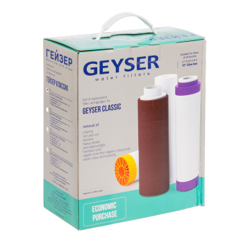 Комплект картриджей Гейзер К-1 к стационарному фильтру Гейзер-Классик для жесткой воды 50081 *1/6 Комплект картриджей Гейзер К-1 к стационарному фильтру Гейзер-Классик для жесткой воды 50081 *1/6