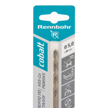 Сверло по металлу 5,00*86/52мм HSS-Co P6M5К5 (1шт) блистер арт.668050 COBALT RENNBOHR *10/40/640 Сверло по металлу 5,00*86/52мм HSS-Co P6M5К5 (1шт) блистер арт.668050 COBALT RENNBOHR *10/40/640
