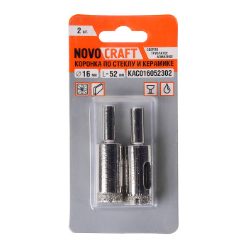 Коронка по стеклу/керамика 16мм алмазная (2шт) (KAC016052302) Novocraft *1